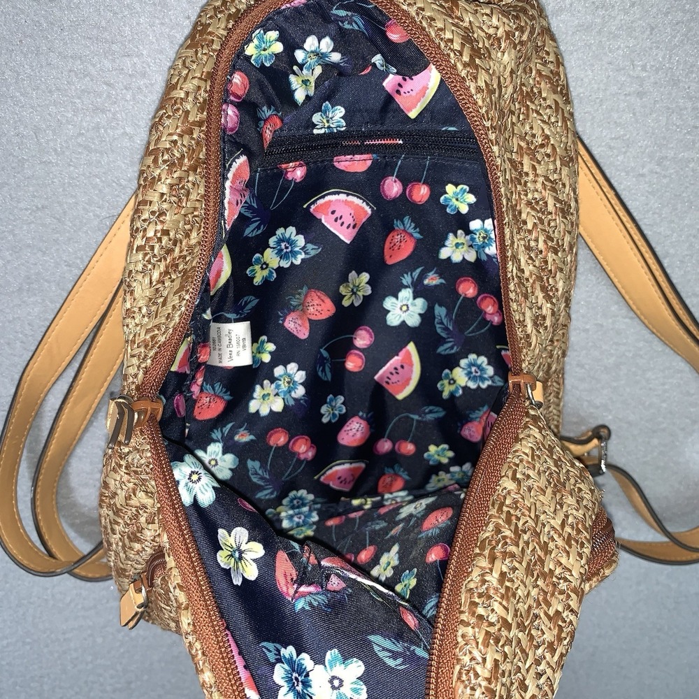 Vera Bradley Straw Double Compartment Small Backpack/Purse flower strawberry - Picture 8 of 10